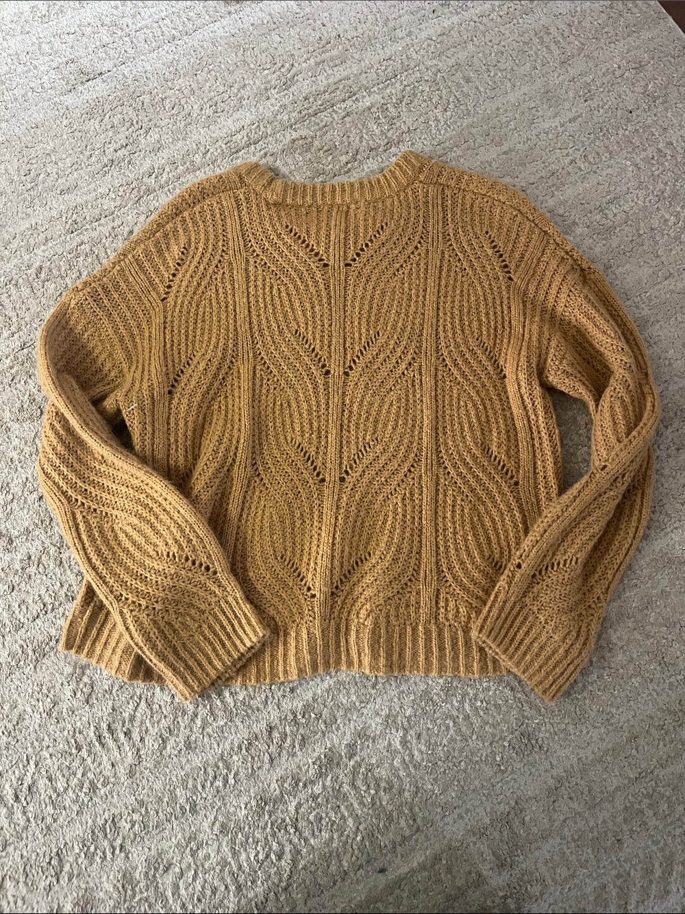 Madewell Charley Alpaca Blend Cozy Cable Knit Crewneck Camel Sweater Large - Picture 9 of 9